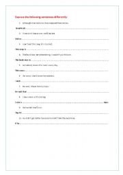 English Worksheet: Express Differently