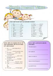 English Worksheet: Simple Present Tense Black and White Version