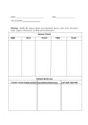 Worksheet for Sensory details