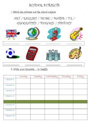 English Worksheet: School subjects