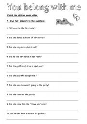 English Worksheet: Video activity in past simple  for Taylor Swifts 