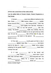 English Worksheet: Present Simple, Present Progressive or Past Simple (active)