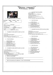 English Worksheet: STRAY HEART (GREEN DAY)