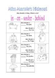 English Worksheet: Lets be Detectives - Miss Marples Hideout * Prepositions of Place *
