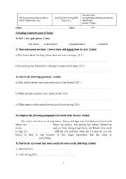 English Worksheet: End Term Test 2 first form