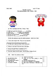 English Worksheet: relative pronouns: who/which/that