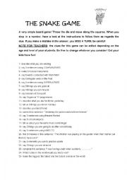 English Worksheet: THE SNAKE GAME