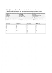 English Worksheet: proper, common, concrete and abstract nouns
