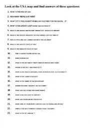 English Worksheet: Question about USA, work with map