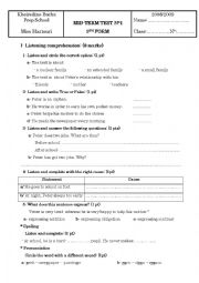 English Worksheet: mid-term test 1 for 9th form (tunisian school)