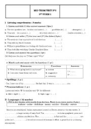 English Worksheet: mid-term test 3 for 9th form (tunisian school)