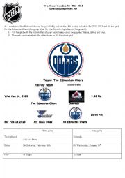 English Worksheet: NHL Hockey schedule for 2012-2013
