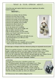 English Worksheet: What do you think about money?