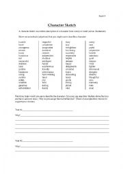 English Worksheet: Character Sketch