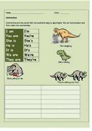 English Worksheet: Am/Is/Are Contractions