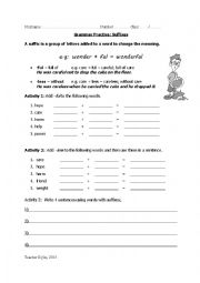 English Worksheet: Suffixes -full -less