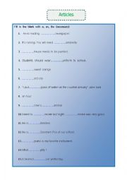 English Worksheet: Article