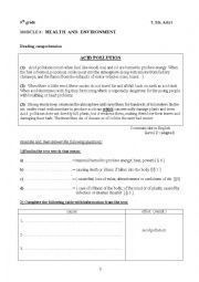 English Worksheet: Acid Pollution ( 9th gr.)