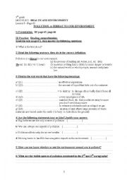 English Worksheet: Pollution, A Threat to Our Environment (Lesson3, M3, 9th gr.)