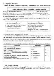 English Worksheet: language+writing for end of term test1 9th form