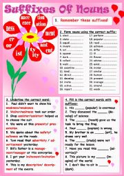 English Worksheet: Suffixes Of Nouns