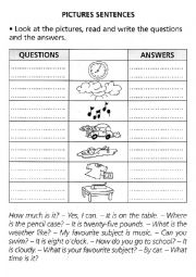 English Worksheet: PICTURES SENTENCES