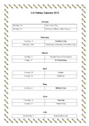 English Worksheet: U. S Calendar
