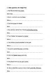 English Worksheet: Wh- questions with past simple