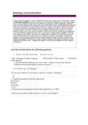 English Worksheet: reading comprehention about benefits of the internet