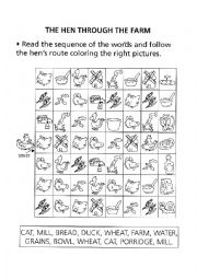 English Worksheet: The hen through the farm