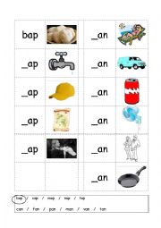 English Worksheet: Phonics - 3 letter words (CVC) - Writing -AP / -AN