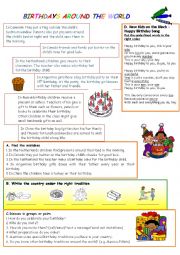 English Worksheet: BIRTHDAYS AROUND THE WORLD 