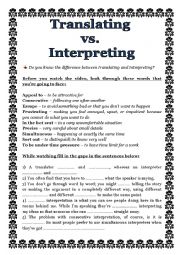 English Worksheet: Translating vs. Interpreting