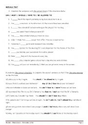 English Worksheet: Modals