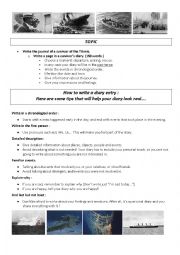 English Worksheet: Titanic : Final Task : Be a writer + Youre a survivor, write an entry in your diary.