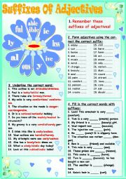 English Worksheet: Suffixes Of Adjectives