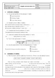 English Worksheet: mid term test n2 9th form