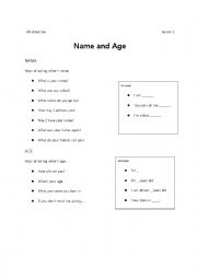 English Worksheet: All about me. Asking others age and name 