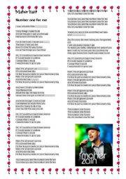 English Worksheet: Maher Zain Number one for me song 