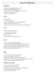 English Worksheet: General Knowledge Quizz