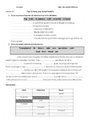 English Worksheet: tips to keep your blood healthy