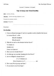 English Worksheet: tips to keep your blood healthy