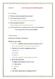 English Worksheet: tips to keep your blood healthy