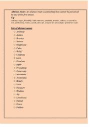 English Worksheet: Abstract Nouns