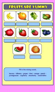 English Worksheet: Fruits are Yummy (1)