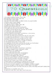 English Worksheet: 70 general knowledge questions