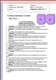 English Worksheet: Full Term Test N1 (A conversation with Bill Gates)