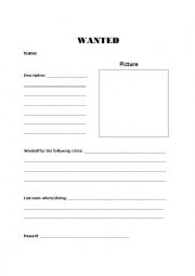 English Worksheet: Wanted poster