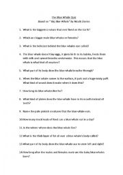 English Worksheet: The Blue Whale Quiz