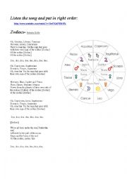 English Worksheet: Zodiacs song